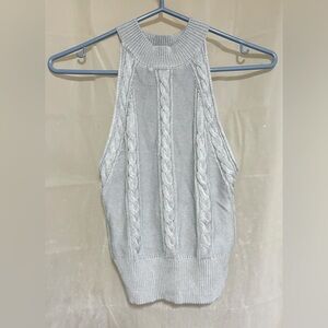 Guess-Ice Blue-Cable Knit-Halter Top-70% Rayon Blend Summer Sweater-Sz-Large